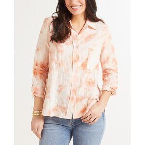 Roan + Ryan Mason Gauze Cream Peach Tie Dye Button Down Blouse P1042